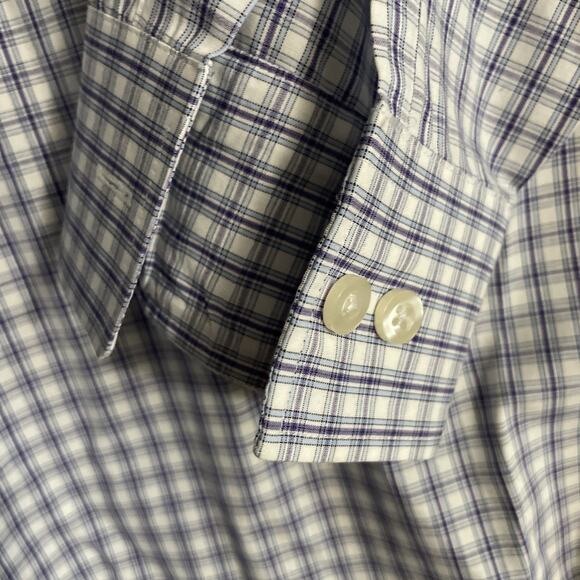Michael Kors Button‎ Front Shirt L 16 34 35 Long Sleeve Purple Plaid 100% Cotton - Picture 3 of 6